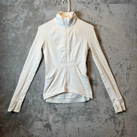 Lululemon‎ Far and Free Jacket Ribbed White Stowable Hood Size 4 - Picture 1 of 8